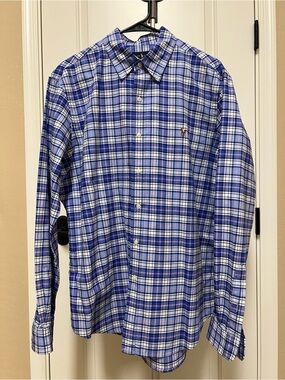 Ralph Lauren Blue and White Plaid Button-Down Shirt